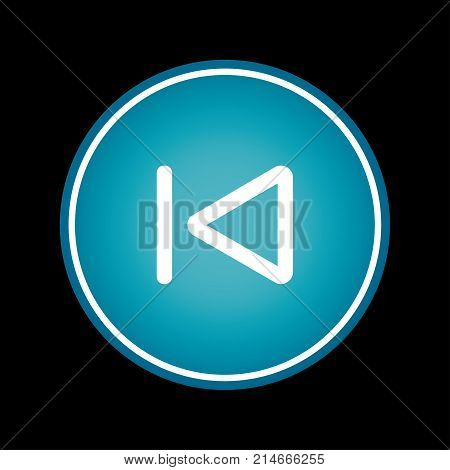 Skip to the start or previous file track chapter button blue vector icon symbol. Black background