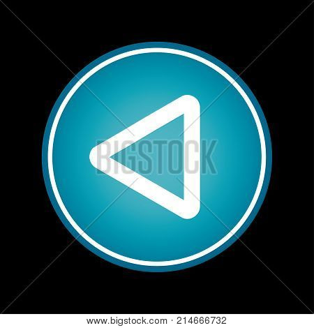 Reverse button blue vector icon symbol. Black background