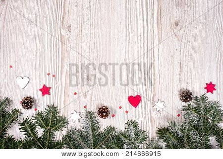 Christmas background on the white wooden desk