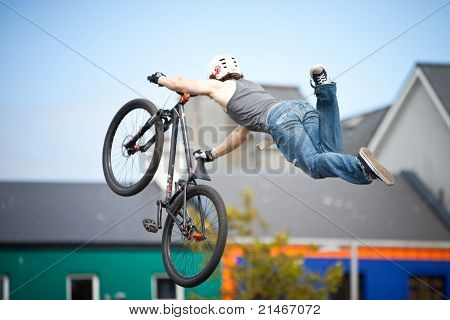 Boy On A Bmx/mountain Bike Jumping