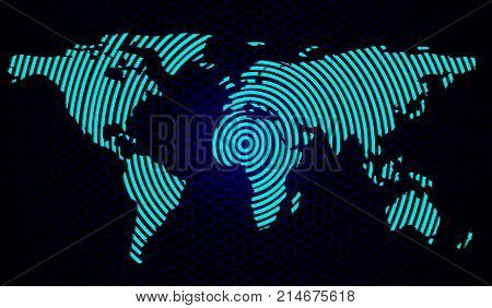 eps10. Abstract world map on a background of hexagons. Vector illustration