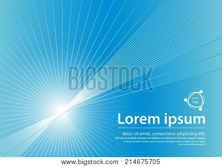 Template of banner for business with abstract blue background with rays and backlight. Vector illustration