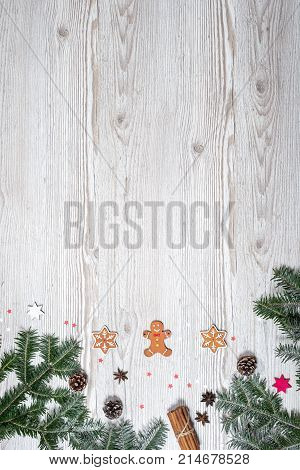 Christmas background on the white wooden desk