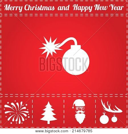 Bomb Icon Vector. And bonus symbol for New Year - Santa Claus, Christmas Tree, Firework, Balls on deer antlers