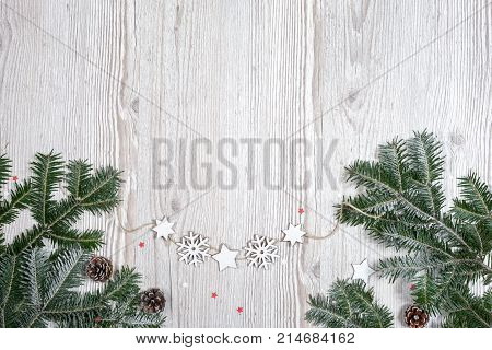 Christmas background on the white wooden desk