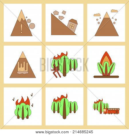 assembly of flat icons danger natural disasters