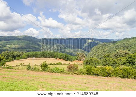 Farm In Valley And Birds In Nova Petropolis