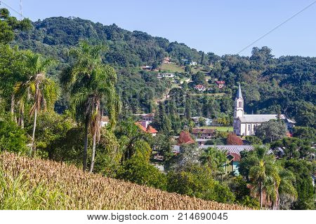 Farm Road In Valley And Mountains In Nova Petropolis