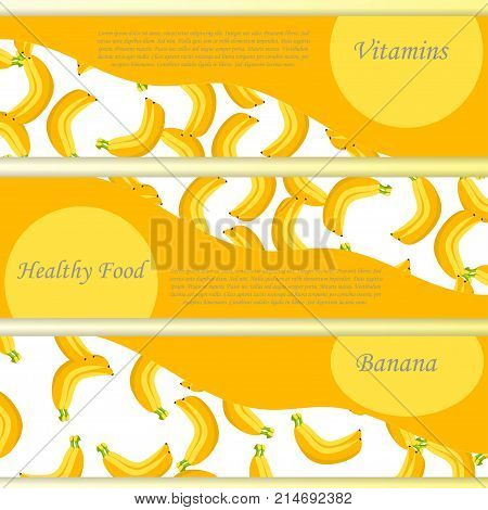 Banana fruit vector illustration. Vector square label or banner, banana jam, sauce or juice label on a pattern background. Groccery store or market poster
