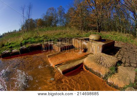 Mineral water - Caesarean spring - National nature reserve SOOS - large moorland and fen with many moffettes (muddy volcanos) - near small spa town Frantiskovy Lazne (Franzensbad) - Czech Republic