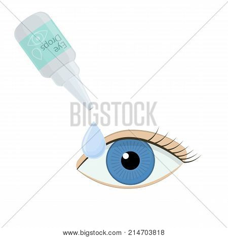 Eye drops on white background cartoon illustration of medical accessory for correct vision. Vector