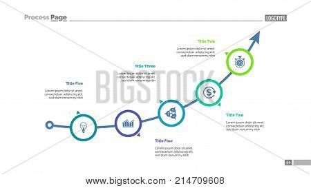 Arrow chart with five elements. Process diagram, graph, layout. Creative concept for infographics, presentation, project, report. Can be used for topics like business, analysis, startup
