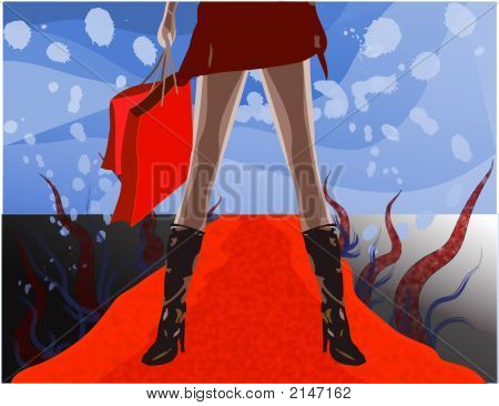 Female Shopper On Red Carpet