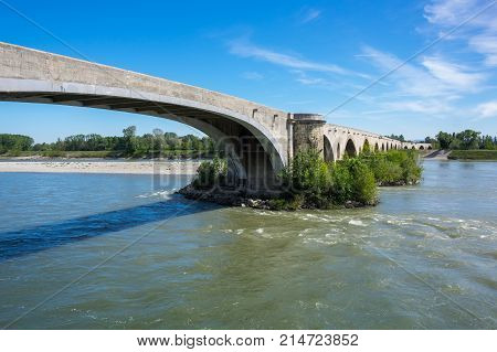 The medieval bridge over the Rhone River in Pont-Saint-Esprit France
