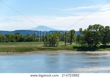 Panoramic view of the Rhone River in Pont-Saint-Esprit France