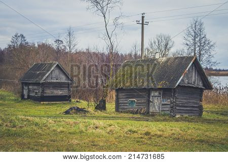 Old Wooden Bath On The Lake Shore