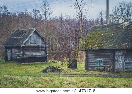 Old Wooden Bath On The Lake Shore