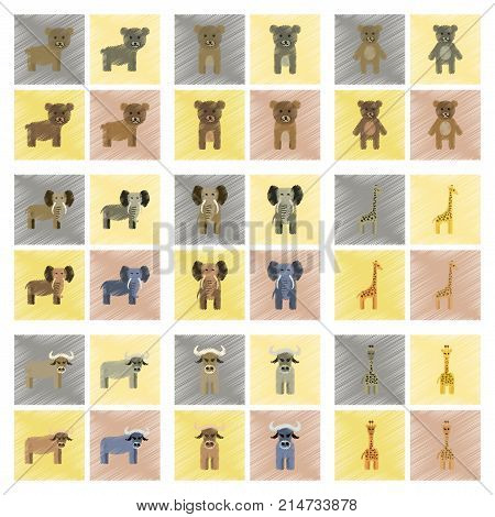assembly flat shading style icons of giraffe bull bear elephant