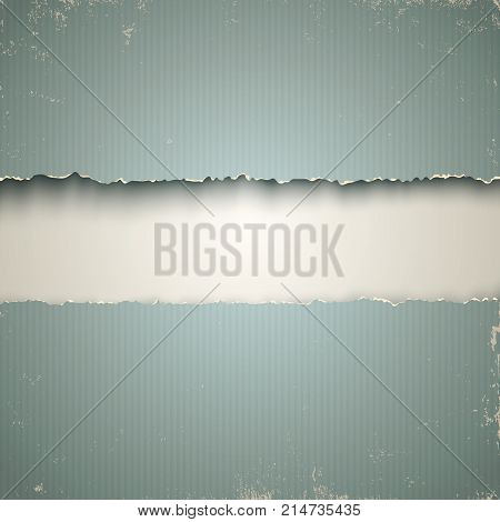 Vector vintage background with torn old paper. White and torn old paper background.