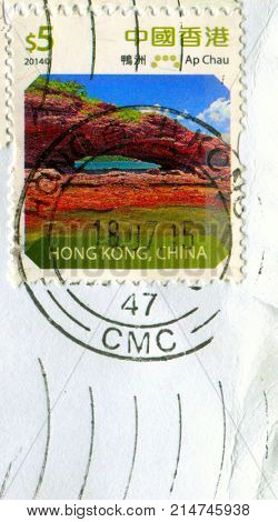GOMEL, BELARUS, 19 NOVEMBER 2017, Stamp printed in HONG KONG, China shows image of the Ap Chau, circa 2014. 