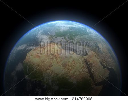 Realistic 3D Earth globe crescent with atmosphere. Elements of this image furnished by NASA