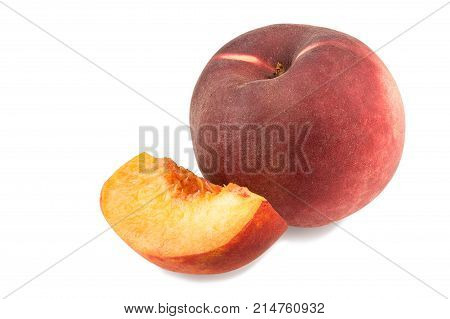 Ripe peach fruit isolated on white background cutout.