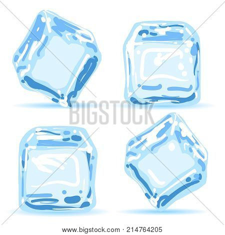 Ice cubes. Blue water melting ice pieces vector illustration