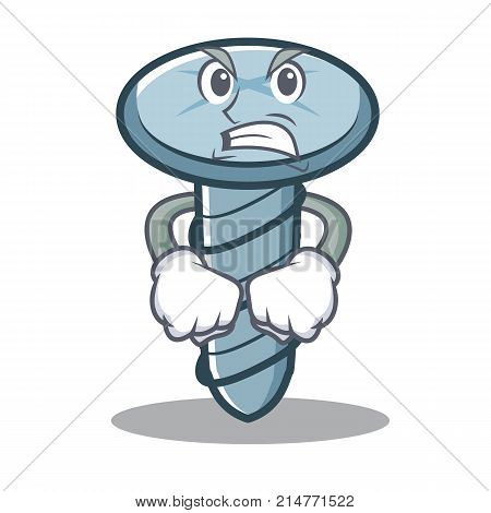 Angry screw character cartoon style vector illustration