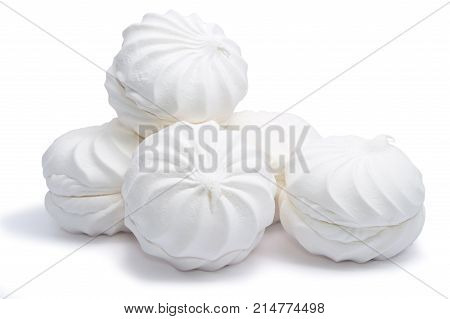 Sweet dessert white zephyr marshmallows  isolated on white background,