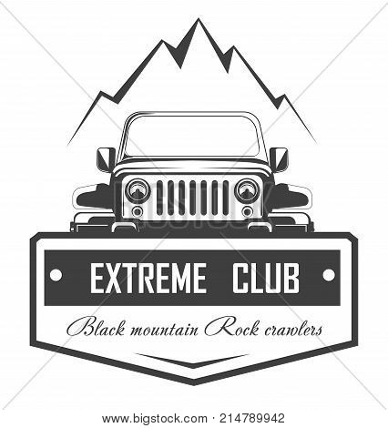 Off-road 4x4 extreme car club logo template. Vector symbol or icon of off road car