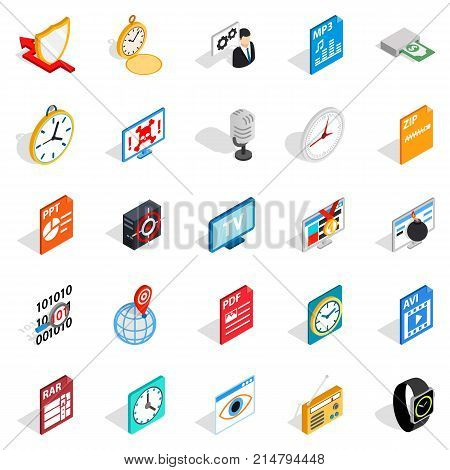 Internet broadcast icons set. Isometric set of 25 internet broadcast vector icons for web isolated on white background