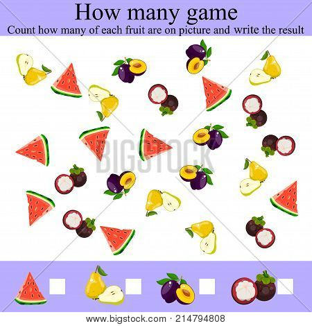 Learning mathematics, numbers. Counting Game for Preschool Children. Mathematics task, worksheet. Tasks for counting for preschool kids, children. how many objcets game
