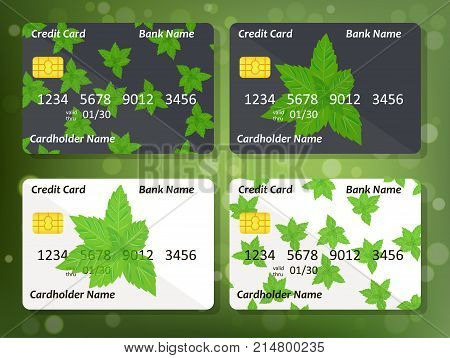 Design for credit card with mint. Bank or business collection. mint on frontal side of credit or gift card