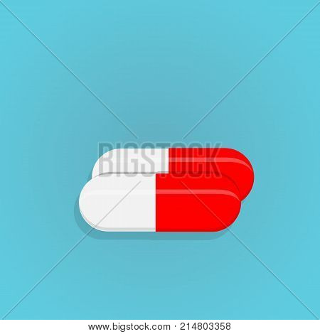 Two red and white pills illustration. Medical icons