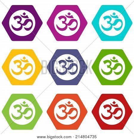Symbol Aum icon set many color hexahedron isolated on white vector illustration