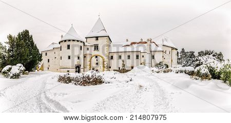 Varazdin Castle and Old Town in winter time, one of the most important tourist centers of northern Croatia.