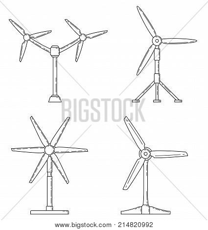 Set of different tidal power station rotters. Clean water energy source. Innovation power station. Vector illustration.