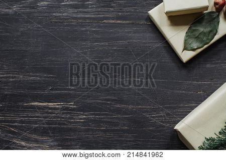 Christmas package with small apples and leaves
