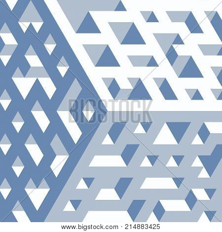 Abstract isometric background of geometric shapes. Three-dimensional forms. Surface with holes.