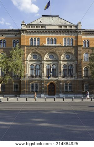 SARAJEVO, BOSNIA AND HERZEGOVINA - AUGUST 18 2017: Building of the Presidency of Bosnia and Herzegovina on Marsala Tita road in Sarajevo