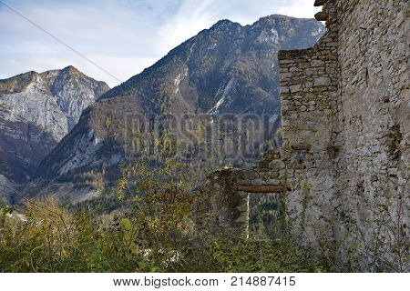 The autumn landscape around the small hill village of Erto in Friuli Venezia Giulia north east Italy.