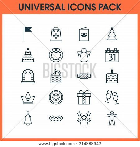 New Icons Set With Decorated Tree, Archangel, Date And Other Archangel Elements. Isolated Vector Illustration New Icons.