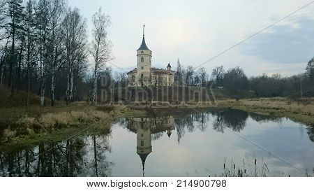 A gloomy November evening in Pavlovsk Mariental Park and the fortress Pavel's Big Toy