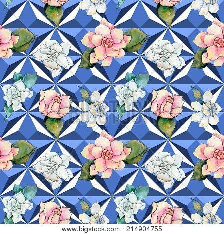 Wildflower gardenia flower pattern in a watercolor style. Full name of the plant: gardenia . Aquarelle wild flower for background, texture, wrapper pattern, frame or border.
