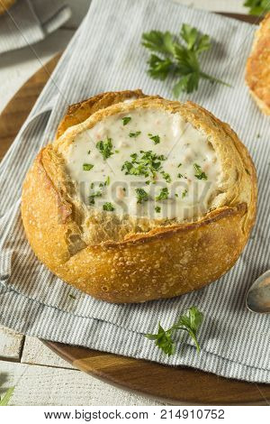 New England Clam Chowder In A Bread Bowl