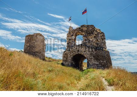 The ruins of ancient fortress Calamita in Inkerman, Crimea.