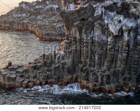 daepo jusangjeoli cliff seaside landscape in jeju south korea