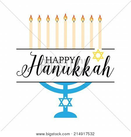 Happy Hanukkah logotype, badge and icon typography. Lettering of happy Hanukkah logo template. Happy Hanukkah card template.