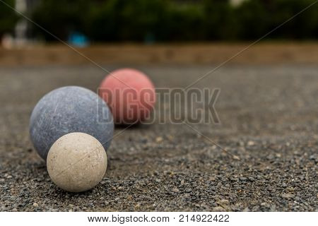 Three Bocce Balls with Copy Space to Right