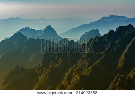 beautiful scenic of fansipan mountain peak in sapa lao cai northern of vietnam